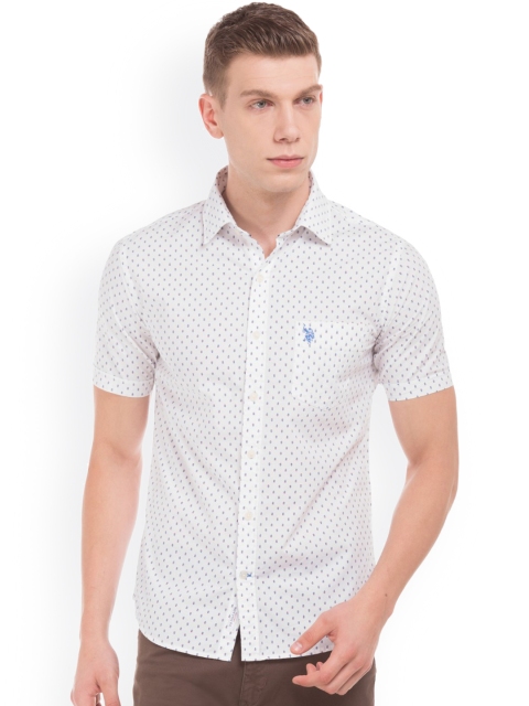 

U.S. Polo Assn. Men Off-White Regular Fit Printed Casual Shirt