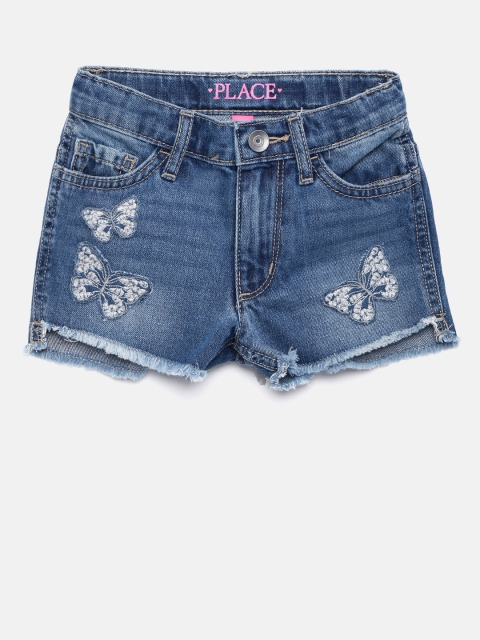 

The Childrens Place Girls Blue Washed Regular Fit Denim Shorts