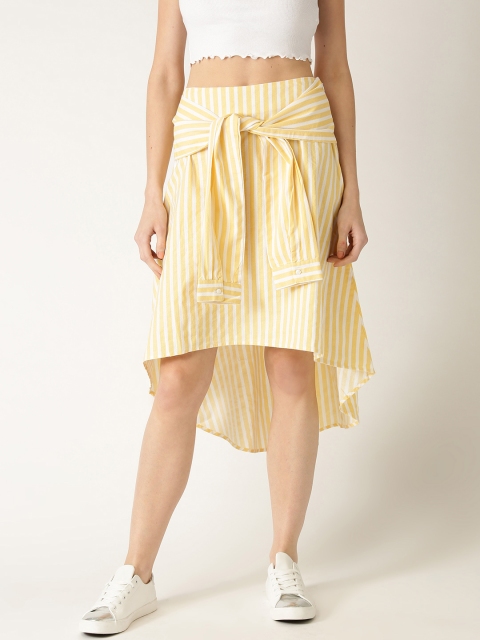 

United Colors of Benetton Yellow & White Striped A-Line Skirt