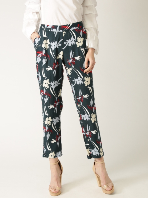 

United Colors of Benetton Women Green & Blue Straight Fit Printed Trousers