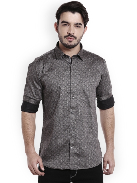 

Solemio Men Grey & Black Regular Fit Printed Casual Shirt