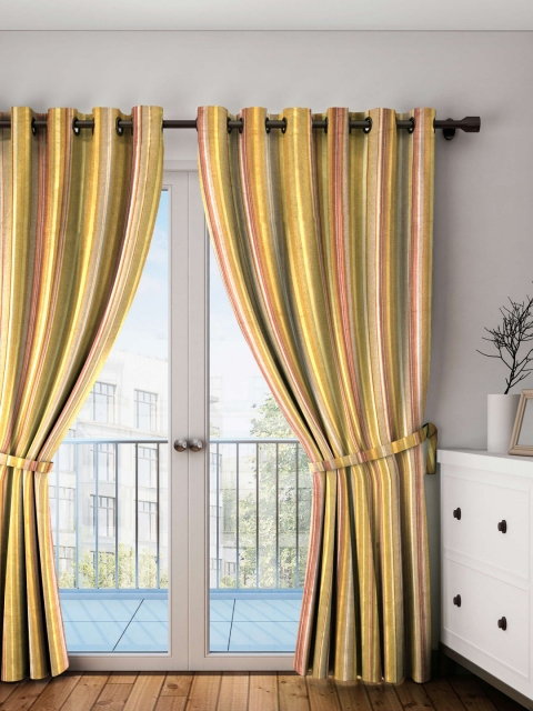 

HOUZZCODE Yellow & Mauve Set of Single Long Door Curtains