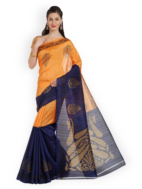

Nanda Silk Mills Orange & Blue Polycotton Printed Saree