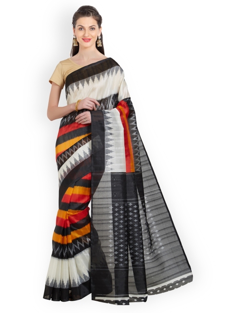 

Nanda Silk Mills Black & White Polycotton Printed Saree