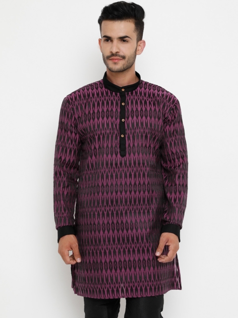 

SHOWOFF Men Pink & Black Woven Design Straight Kurta