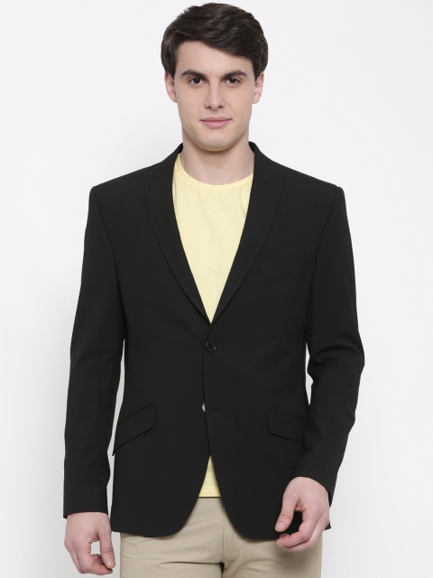 

Theme Men Black Solid Single-Breasted Casual Blazer