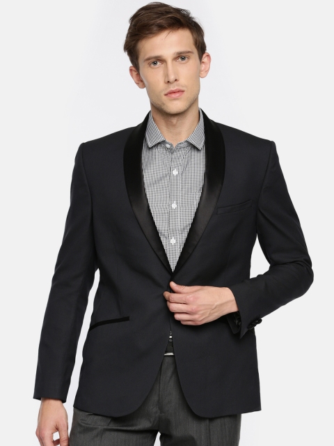 

Theme Men Navy Tuxedo Single-Breasted Super Slim Fit Formal Blazer, Navy blue