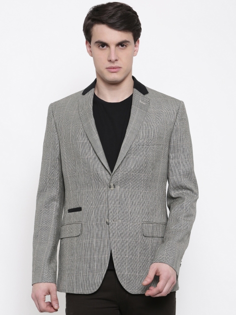 

Theme Men Grey & Black Checked Super Slim Fit Single-Breasted Casual Blazer