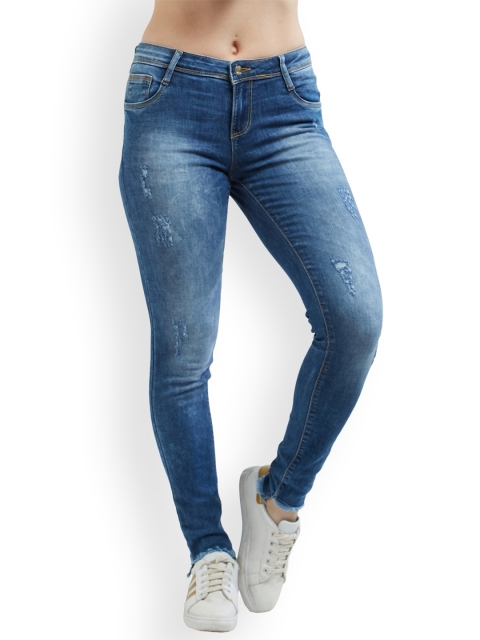 

Kraus Jeans Women K4014 Blue Skinny Fit High-Rise Mildly Distressed Jeans