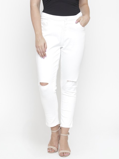 

nexus Plus Size Women White Slim Fit Solid Slash Knee Trousers