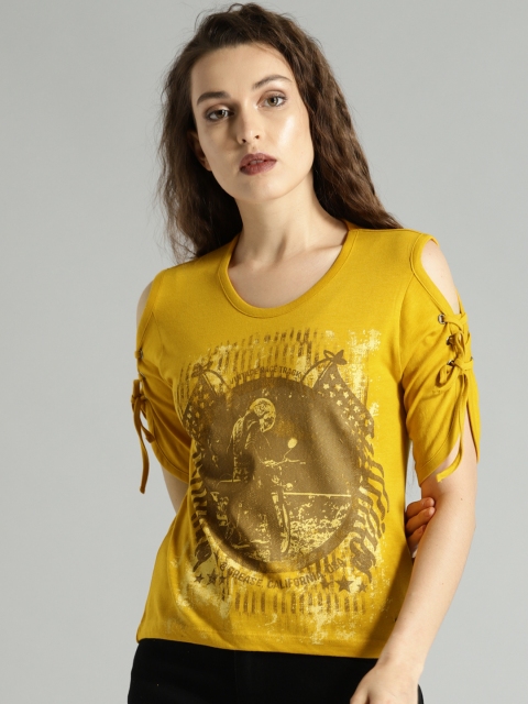 

Roadster Women Mustard Yellow Printed Top