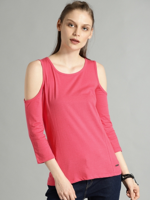 

Roadster Women Pink Solid Cold-shoulder Top