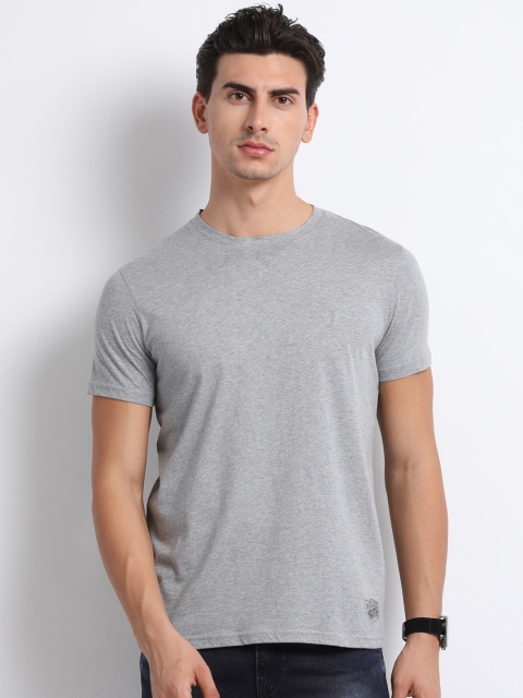 

Indian Terrain Men Grey Melange Solid Round Neck T-shirt