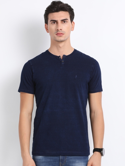 

Indian Terrain Men Blue Solid Regular Fit Henley Neck T-shirt
