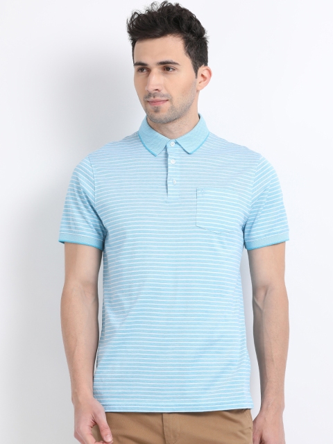 

Indian Terrain Men Blue Striped Polo Collar T-shirt