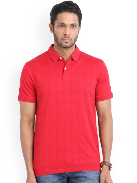 

Indian Terrain Men Red Self Design Polo Collar T-shirt