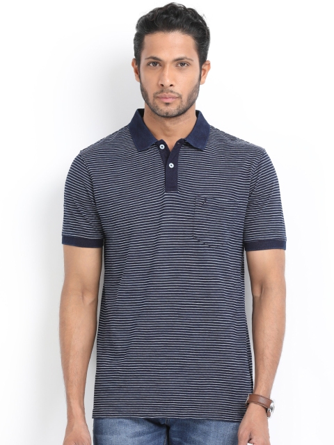 

Indian Terrain Men Blue Striped Regular Fit Polo Collar T-shirt
