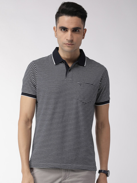 

Indian Terrain Men Navy Blue Striped Polo Collar T-shirt