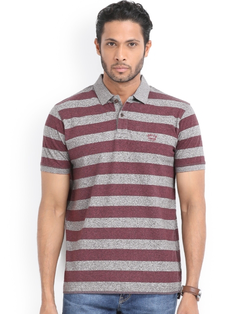 

Indian Terrain Men Grey & Mauve Striped Polo Collar T-shirt
