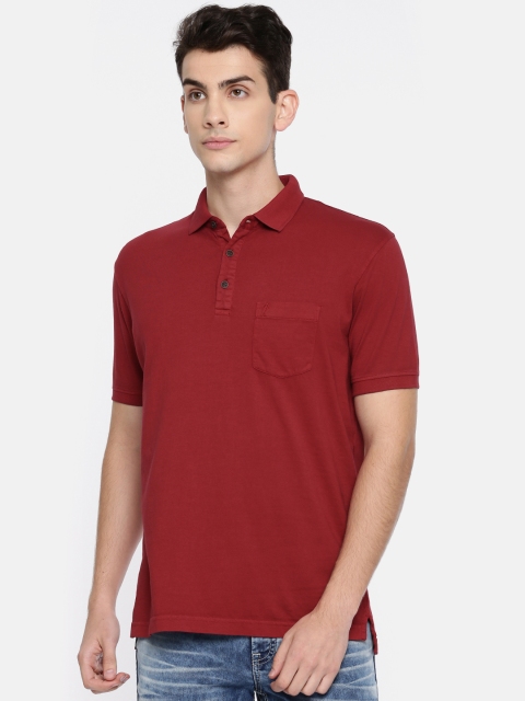 

Indian Terrain Men Red Self-Design Polo Collar T-shirt