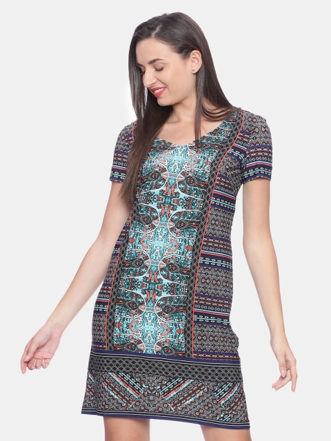 

Avirate Women Green Printed A-Line Dress
