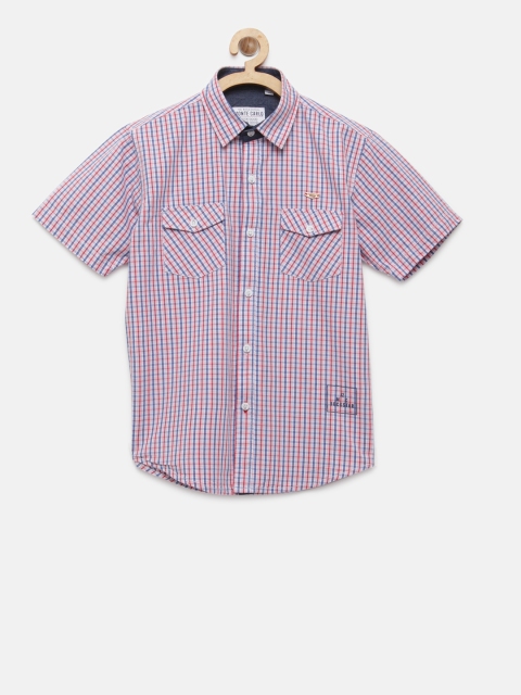 

Monte Carlo Boys White & Blue Regular Fit Checked Casual Shirt
