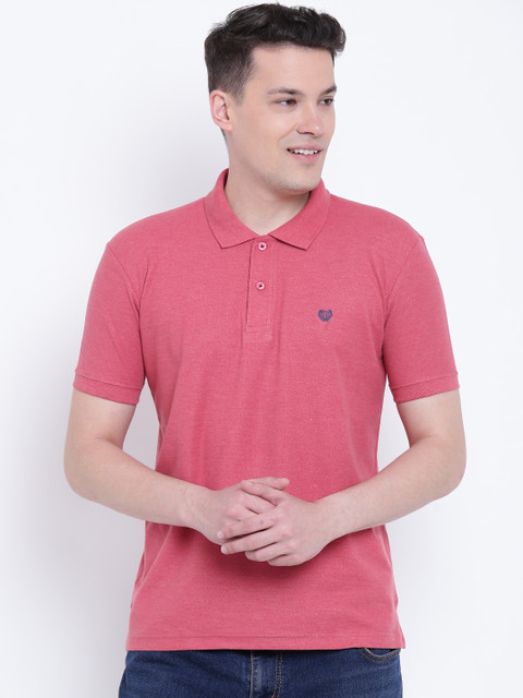 

Duke Men Pink Solid Polo Collar T-shirt
