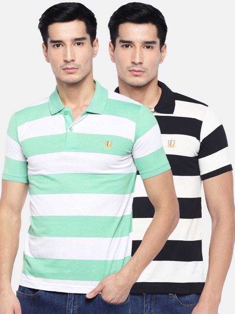 

Duke Stardust Men Pack of 2 Striped Polo T-shirts, Black