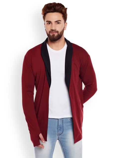 

Hypernation Men Maroon Solid Open Front Shrug