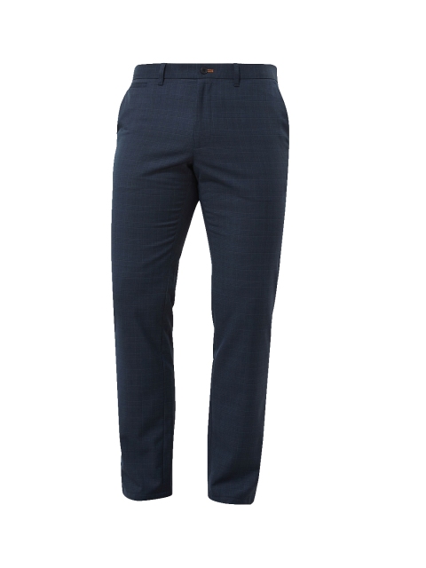 

next Men Navy Blue Smart Slim Fit Solid Formal Trousers