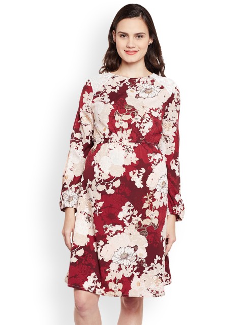 

Oxolloxo Women Maroon Printed A-Line Dress