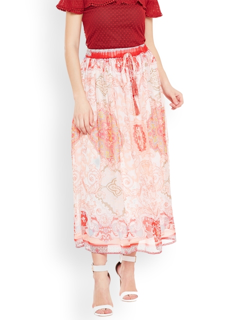 

Oxolloxo Women Off-White & Pink Fusion Belted Maxi Skirt