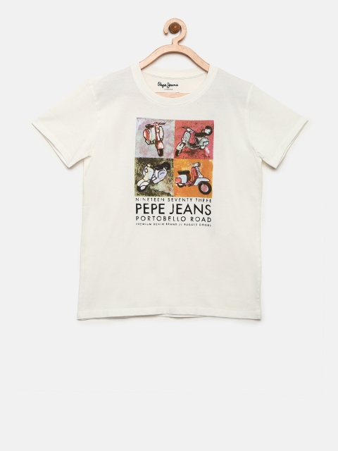 

Pepe Jeans Boys Off-White Printed Round Neck T-shirt