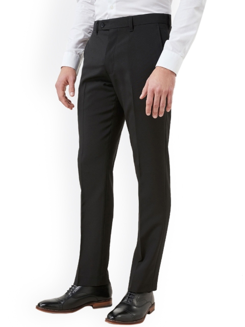 

next Men Black Regular Fit Solid Formal Trousers
