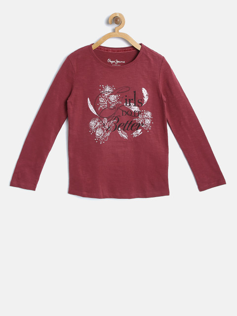 

Pepe Jeans Girls Maroon Printed Round Neck T-shirt