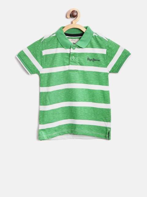 

Pepe Jeans Boys Green & White Striped Polo Collar T-shirt