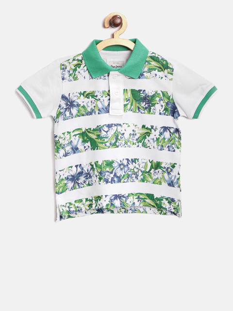 

Pepe Jeans Boys White & Green Printed Polo Collar T-shirt