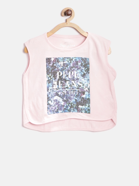 

Pepe Jeans Girls Pink & Blue Printed Round Neck T-shirt