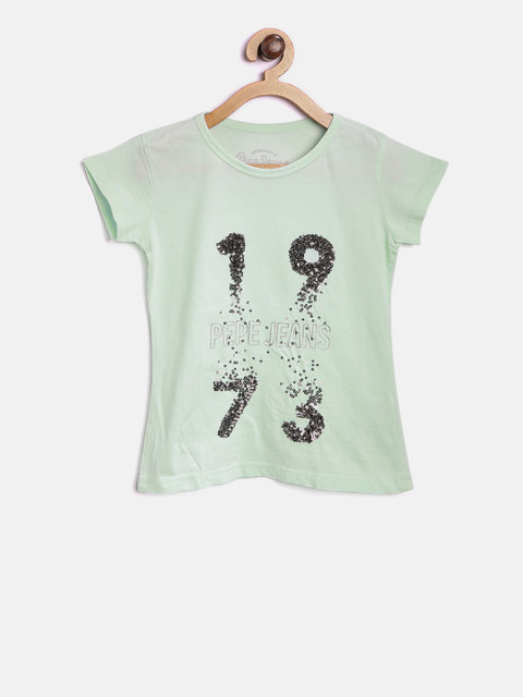

Pepe Jeans Girls Sea Green Self Design Round Neck T-shirt