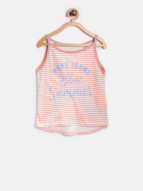 

Pepe Jeans Girls Orange Striped Pure Cotton Top