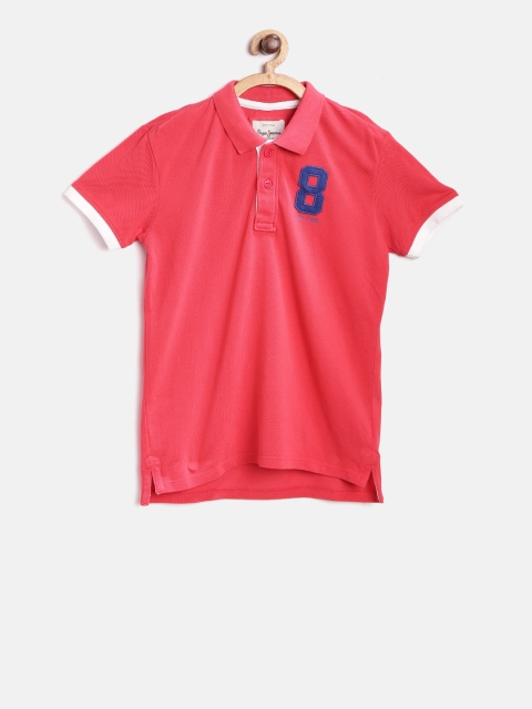 

Pepe Jeans Boys Coral Red Solid Polo Collar T-shirt