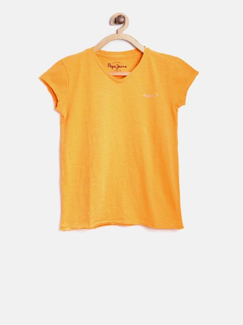 

Pepe Jeans Girls Yellow Solid Round Neck T-shirt