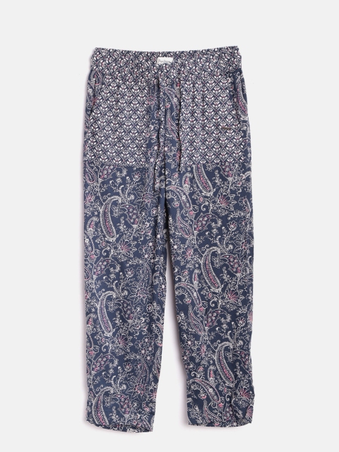 

Pepe Jeans Girls Navy Blue & Off-White Regular Fit Printed Trousers