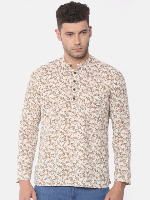 

Peter England Men Beige & Brown Floral Print Straight Kurta