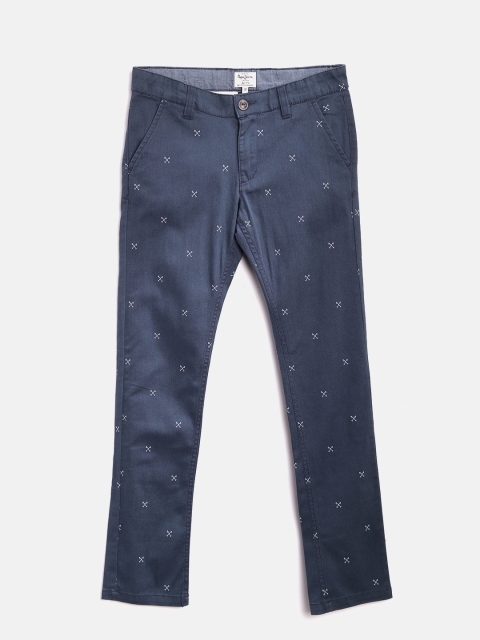 

Pepe Jeans Boys Blue & White Regular Fit Printed Regular Trousers