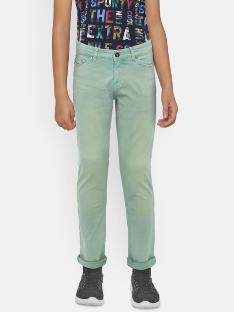 

Pepe Jeans Boys Green Solid Regular Trousers