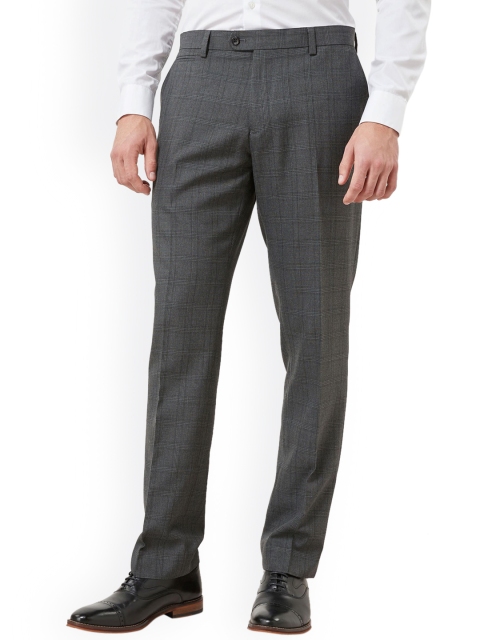 

next Men Black Regular Fit Checked Formal Trousers