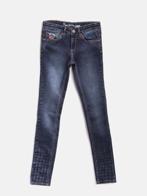 

Pepe Jeans Girls Navy Blue Regular Fit Mid-Rise Clean Look Stretchable Jeans
