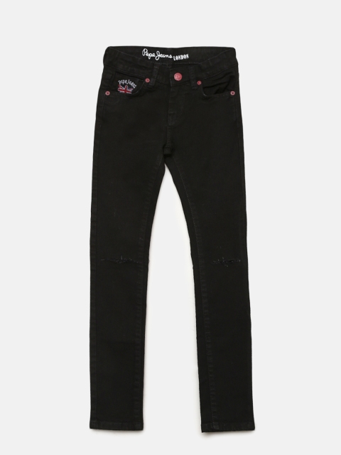 

Pepe Jeans Girls Black Regular Fit Mid-Rise Slash Knee Stretchable Jeans