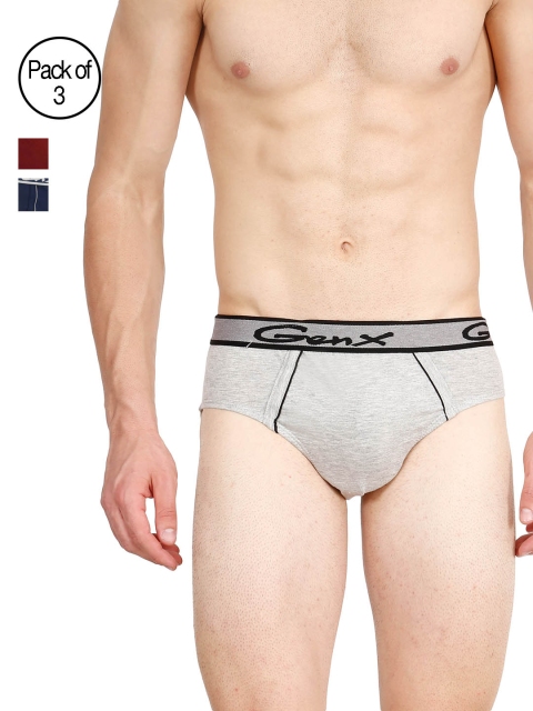 

GENX Men Pack of 3 Solid Low Rise Regular Fit Assorted Briefs, Grey melange